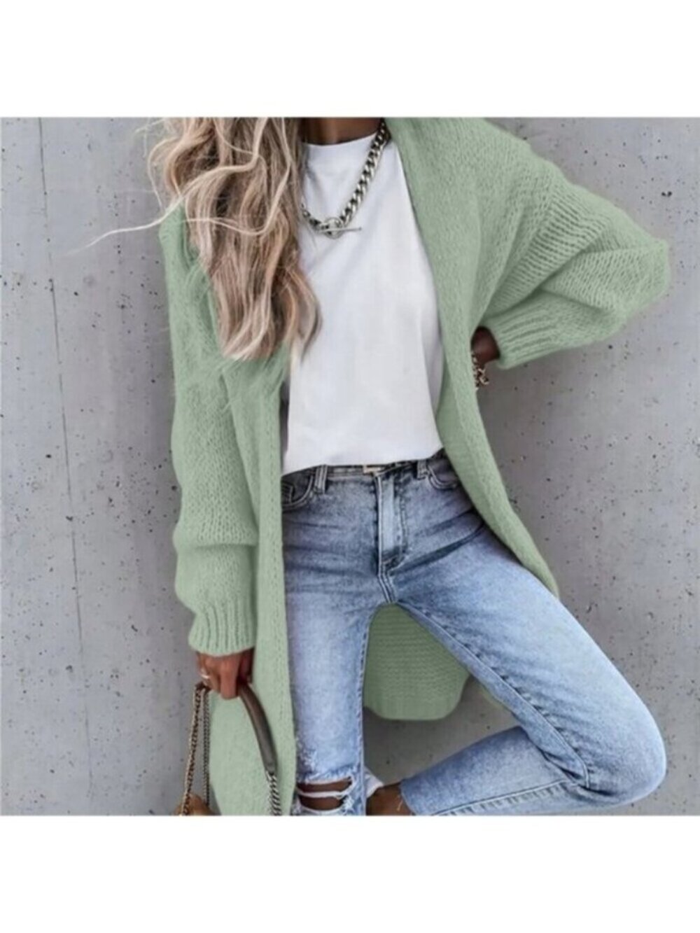 Green Casual Women's Drop Shoulder Loose Fit Sweater